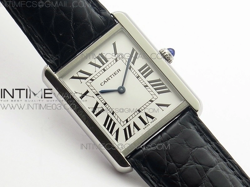 Tank Solo Ladies 28mm SS AF 1:1 Best Edition White Dial on Black Leather Strap Ronda Quartz