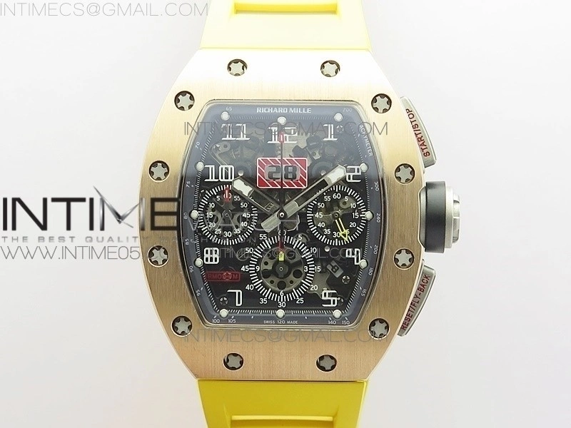 RM11-01 RG KVF 1:1 Best Edition Crystal Skeleton Dial on Yellow Rubber Strap A7750