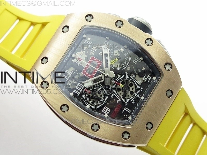 RM11-01 RG KVF 1:1 Best Edition Crystal Skeleton Dial on Yellow Rubber Strap A7750