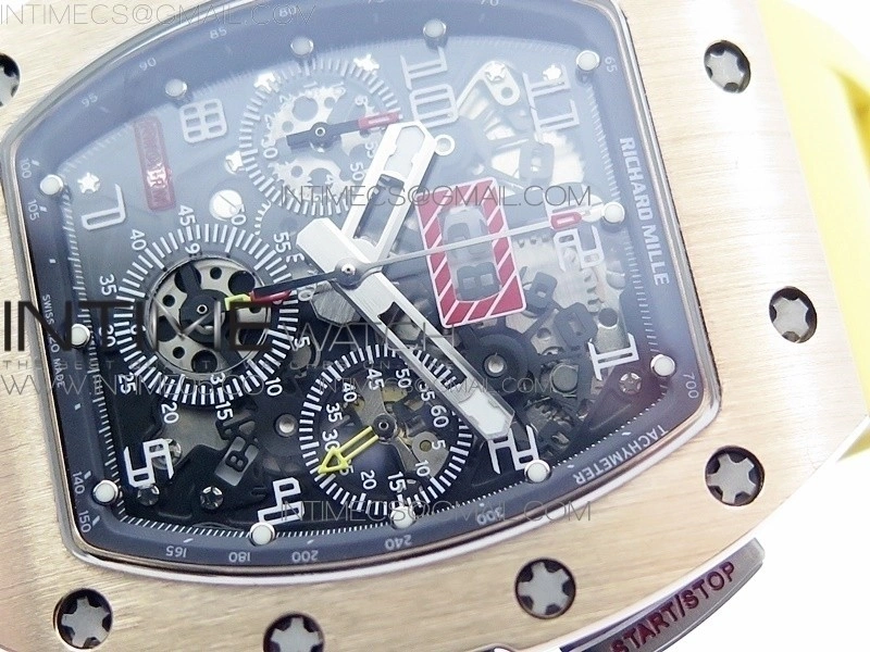RM11-01 RG KVF 1:1 Best Edition Crystal Skeleton Dial on Yellow Rubber Strap A7750