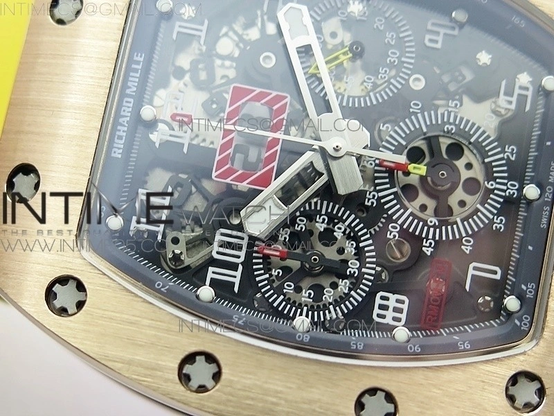 RM11-01 RG KVF 1:1 Best Edition Crystal Skeleton Dial on Yellow Rubber Strap A7750