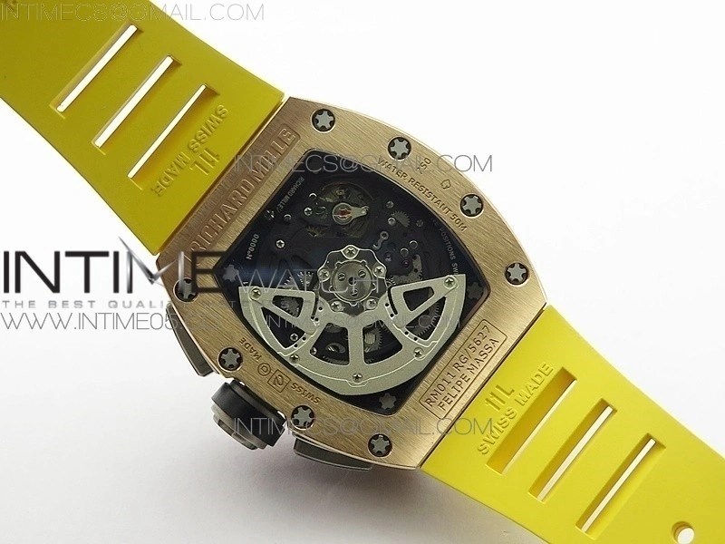 RM11-01 RG KVF 1:1 Best Edition Crystal Skeleton Dial on Yellow Rubber Strap A7750