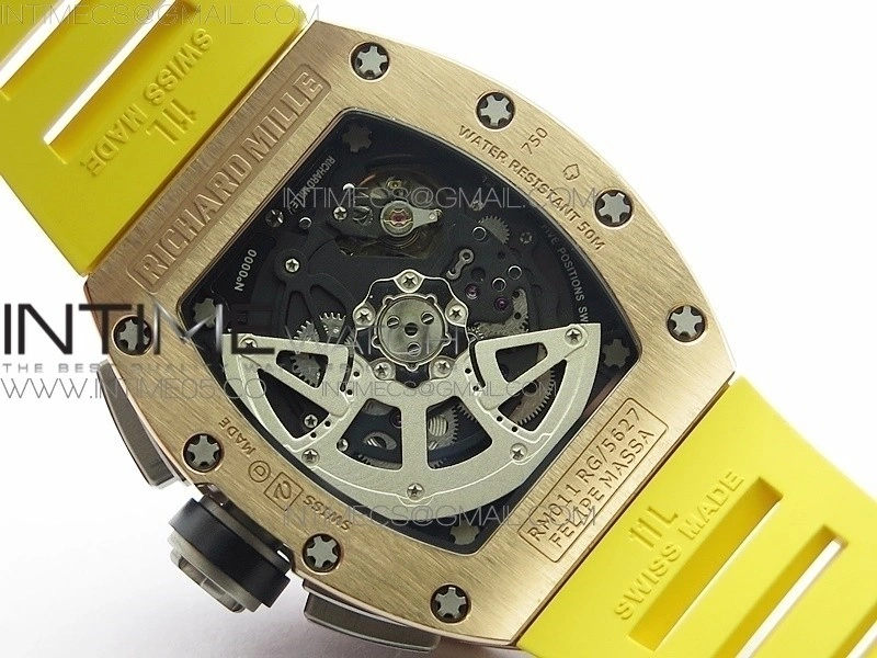 RM11-01 RG KVF 1:1 Best Edition Crystal Skeleton Dial on Yellow Rubber Strap A7750