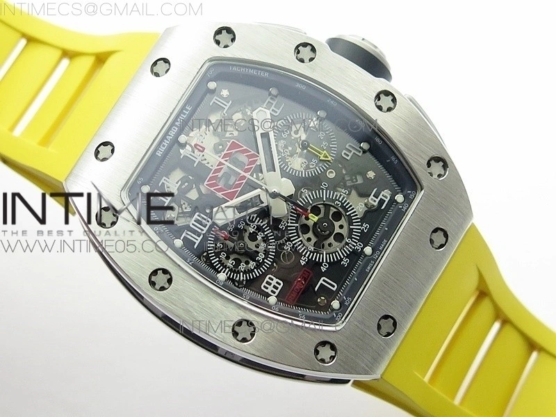 RM11-03 SS KVF 1:1 Best Edition Crystal Skeleton Dial on Yellow Rubber Strap A7750