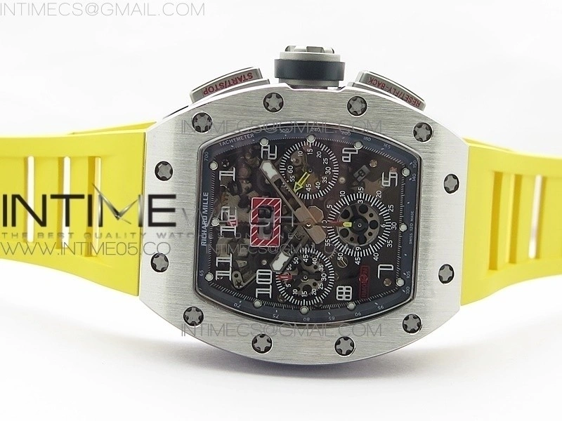RM11-03 SS KVF 1:1 Best Edition Crystal Skeleton Dial on Yellow Rubber Strap A7750