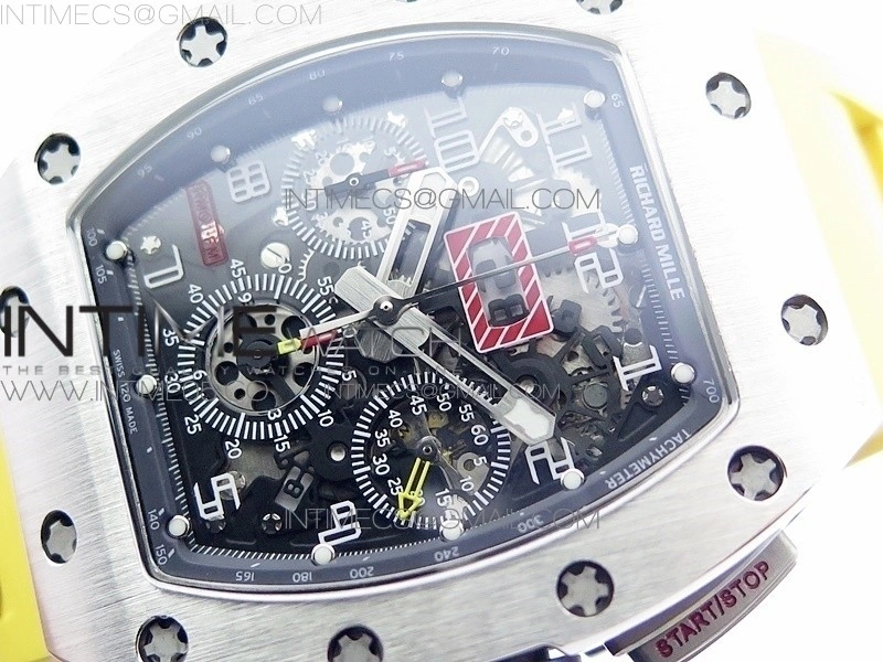 RM11-03 SS KVF 1:1 Best Edition Crystal Skeleton Dial on Yellow Rubber Strap A7750
