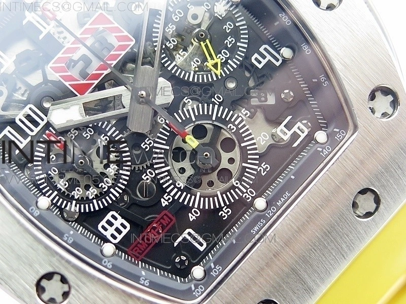 RM11-03 SS KVF 1:1 Best Edition Crystal Skeleton Dial on Yellow Rubber Strap A7750