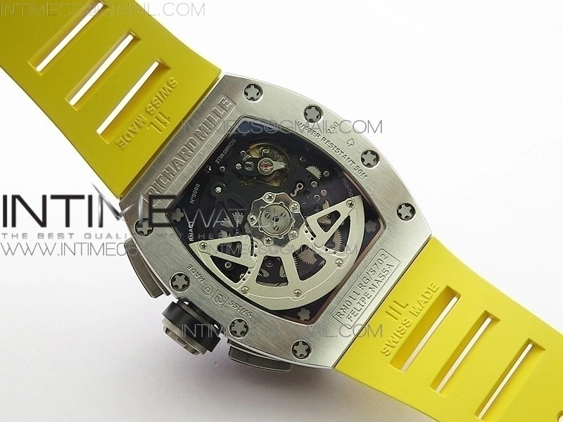 RM11-03 SS KVF 1:1 Best Edition Crystal Skeleton Dial on Yellow Rubber Strap A7750