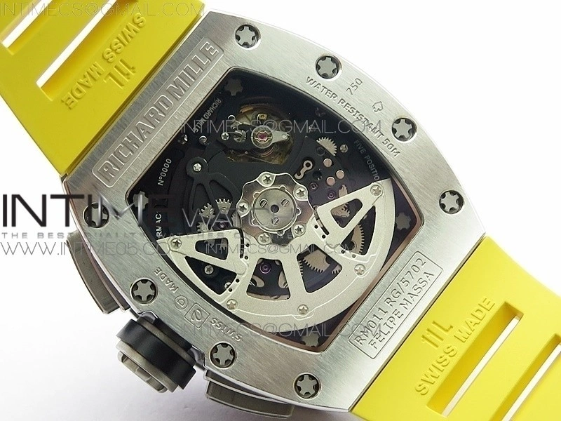 RM11-03 SS KVF 1:1 Best Edition Crystal Skeleton Dial on Yellow Rubber Strap A7750