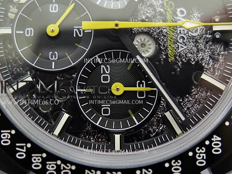 Speedmaster 44mm Ceramic SMF 1:1 Best Edition Black Skeleton Dial Yellow Hands On Black Leather Strap A3869