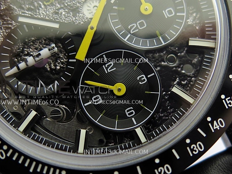 Speedmaster 44mm Ceramic SMF 1:1 Best Edition Black Skeleton Dial Yellow Hands On Black Leather Strap A3869
