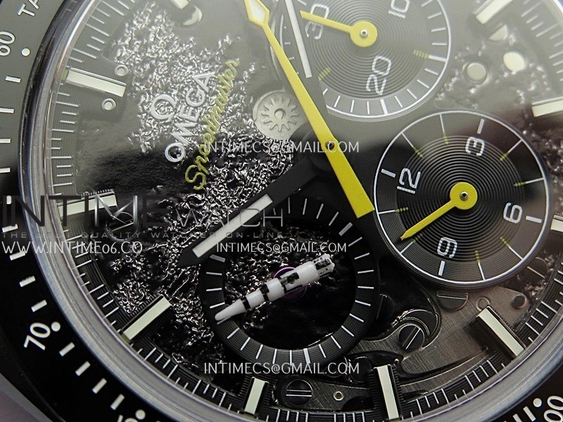 Speedmaster 44mm Ceramic SMF 1:1 Best Edition Black Skeleton Dial Yellow Hands On Black Leather Strap A3869