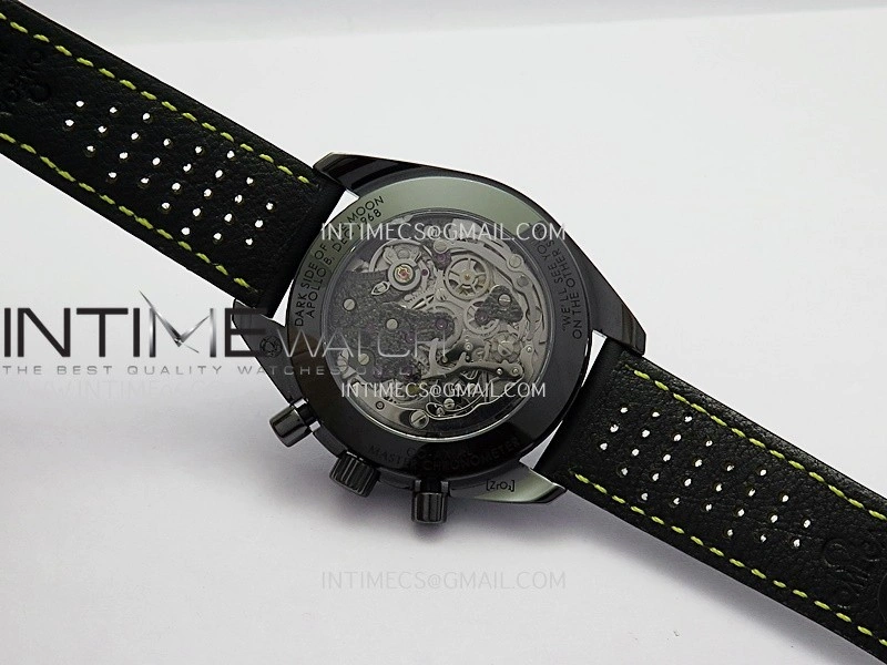 Speedmaster 44mm Ceramic SMF 1:1 Best Edition Black Skeleton Dial Yellow Hands On Black Leather Strap A3869