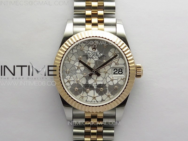DateJust 31mm 278274 904L SS RG GMF Best Edition Silver Flowers Crystals Dial on 904L SS RG Jubilee Bracelet A2824