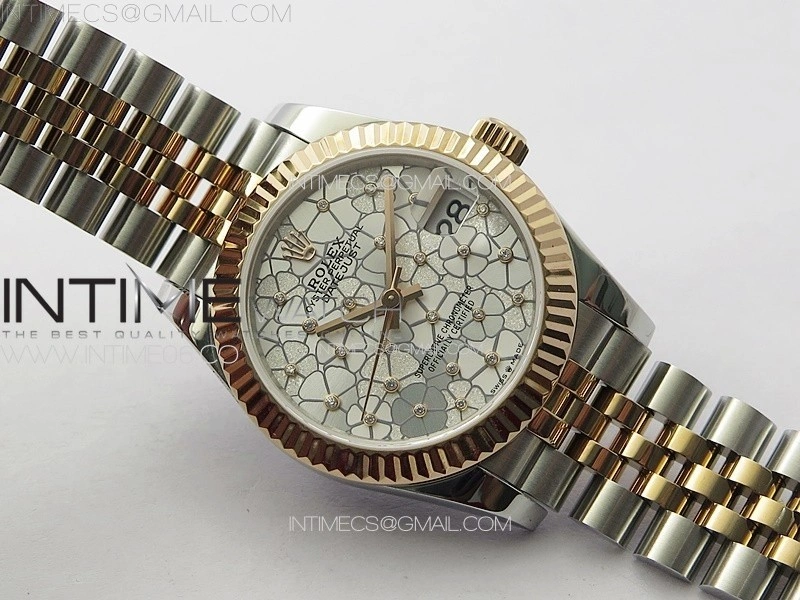 DateJust 31mm 278274 904L SS RG GMF Best Edition Silver Flowers Crystals Dial on 904L SS RG Jubilee Bracelet A2824