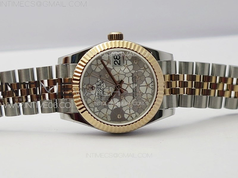 DateJust 31mm 278274 904L SS RG GMF Best Edition Silver Flowers Crystals Dial on 904L SS RG Jubilee Bracelet A2824