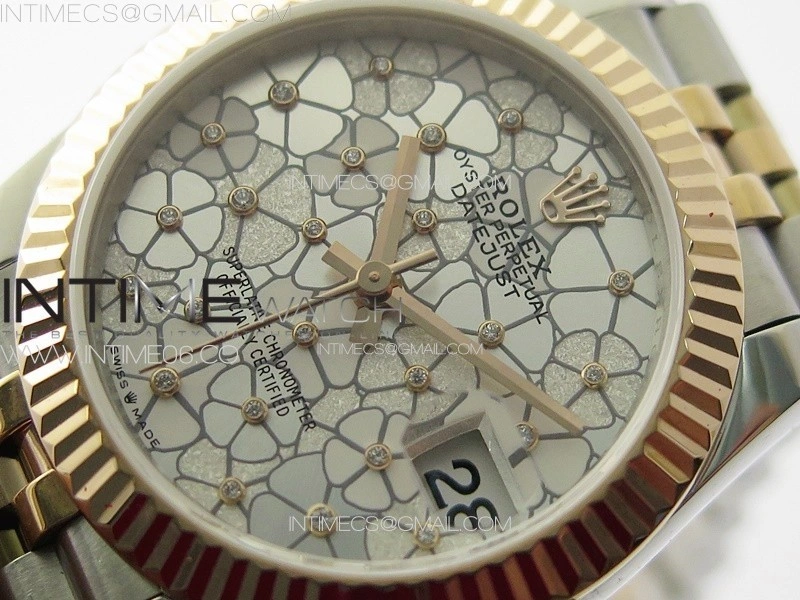 DateJust 31mm 278274 904L SS RG GMF Best Edition Silver Flowers Crystals Dial on 904L SS RG Jubilee Bracelet A2824