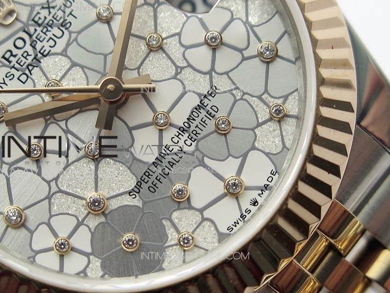 DateJust 31mm 278274 904L SS RG GMF Best Edition Silver Flowers Crystals Dial on 904L SS RG Jubilee Bracelet A2824