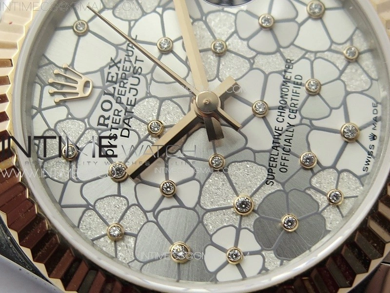 DateJust 31mm 278274 904L SS RG GMF Best Edition Silver Flowers Crystals Dial on 904L SS RG Jubilee Bracelet A2824