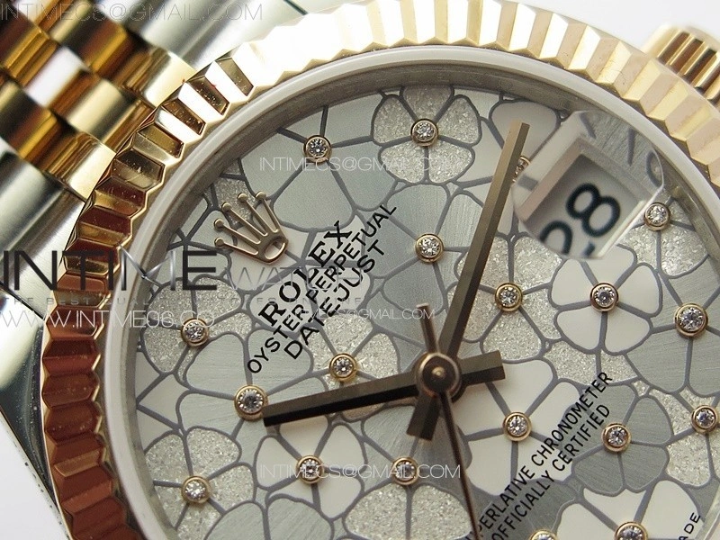 DateJust 31mm 278274 904L SS RG GMF Best Edition Silver Flowers Crystals Dial on 904L SS RG Jubilee Bracelet A2824