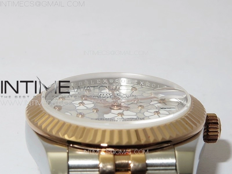 DateJust 31mm 278274 904L SS RG GMF Best Edition Silver Flowers Crystals Dial on 904L SS RG Jubilee Bracelet A2824