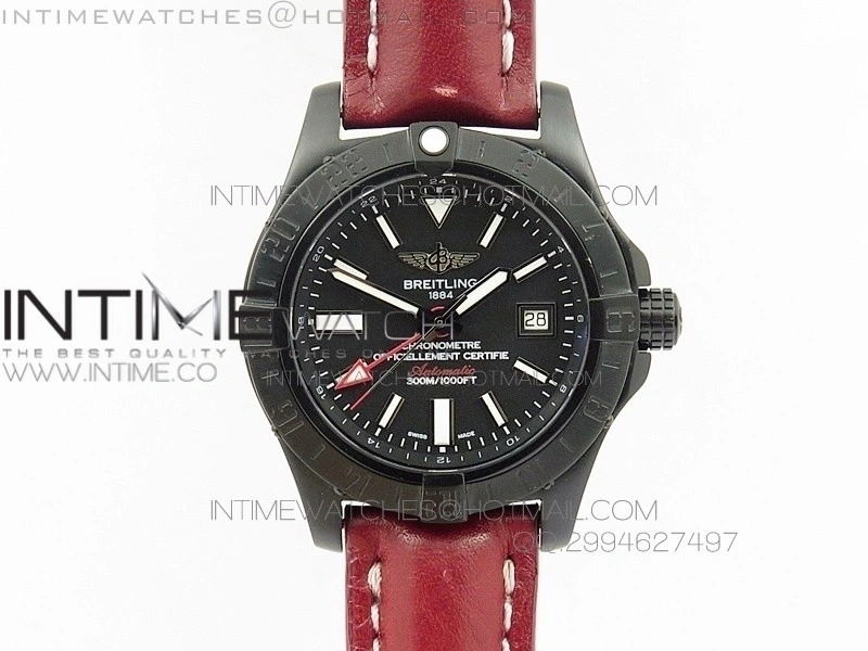 Avenger GMT DLC Black Stick Marker Textured Dial Black Inner bezel on Leather strap A2836