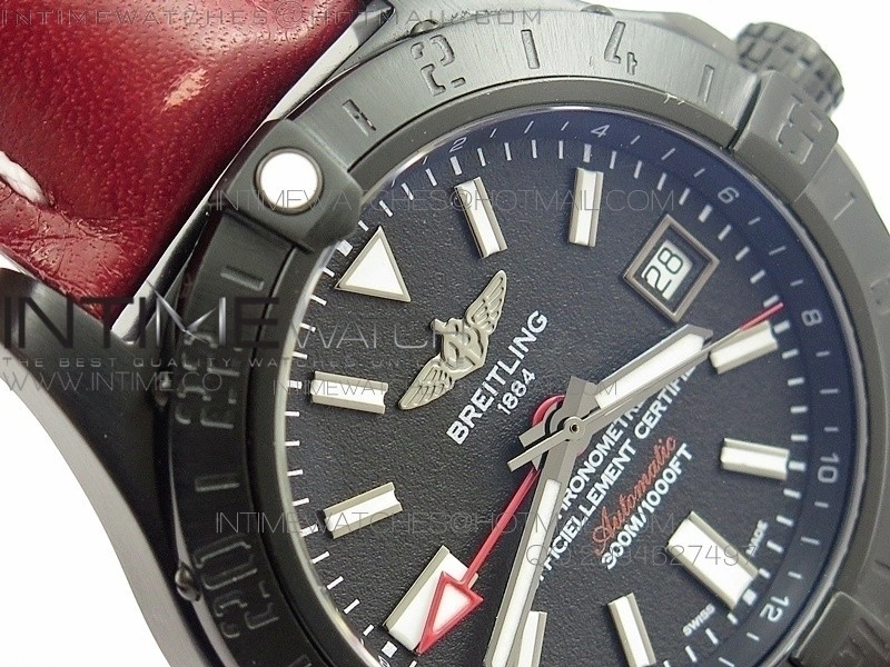 Avenger GMT DLC Black Stick Marker Textured Dial Black Inner bezel on Leather strap A2836