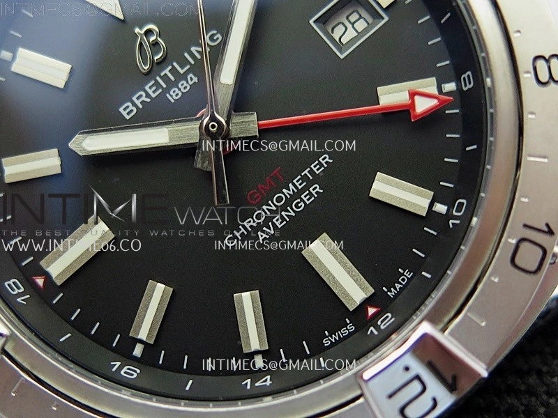 Avenger Chronometer 42mm GMT Red Second Hand SS BLSF 1:1 Best Version Black Dial On Black Nylon Strap A2836
