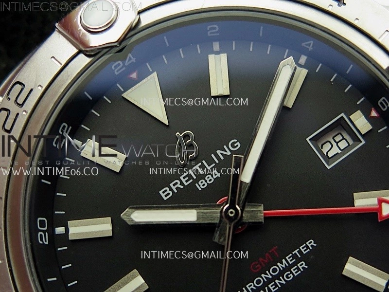 Avenger Chronometer 42mm GMT Red Second Hand SS BLSF 1:1 Best Version Black Dial On Black Nylon Strap A2836
