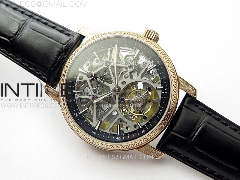 Malte Tourbillon RG AXF Skeleton Dial on Black Leather Strap