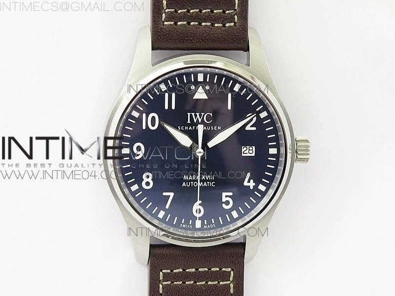 Mark XVIII IW327010 SS M+F 1:1 Best Edition Blue Dial on Brown Leather Strap A2892