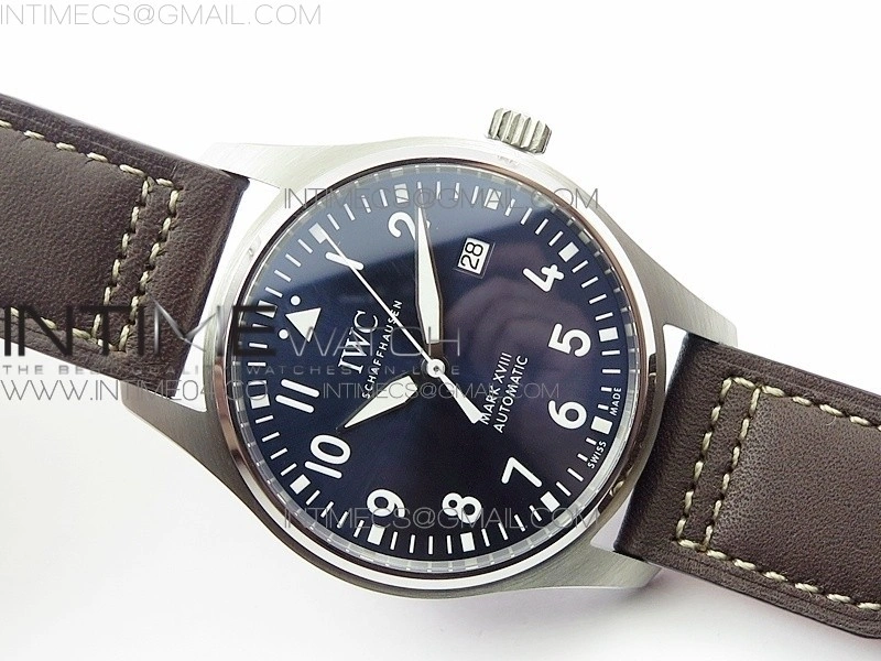 Mark XVIII IW327010 SS M+F 1:1 Best Edition Blue Dial on Brown Leather Strap A2892
