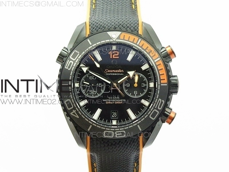 Planet Ocean Master Chronometer Chrono DLC OM 1:1 Best Edition Black Dial on Nylon Strap A9900