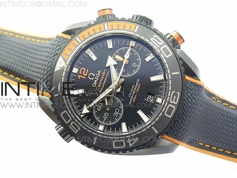Planet Ocean Master Chronometer Chrono DLC OM 1:1 Best Edition Black Dial on Nylon Strap A9900