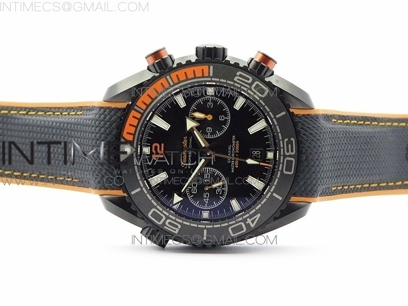Planet Ocean Master Chronometer Chrono DLC OM 1:1 Best Edition Black Dial on Nylon Strap A9900