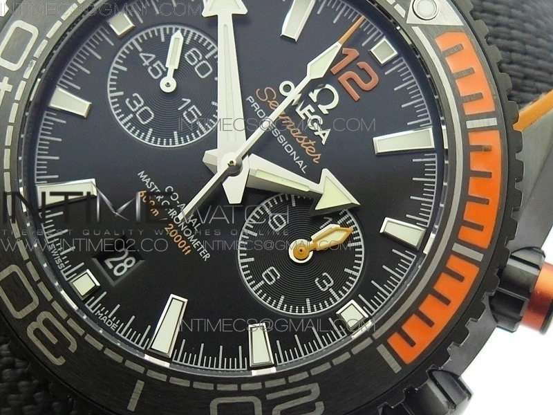 Planet Ocean Master Chronometer Chrono DLC OM 1:1 Best Edition Black Dial on Nylon Strap A9900
