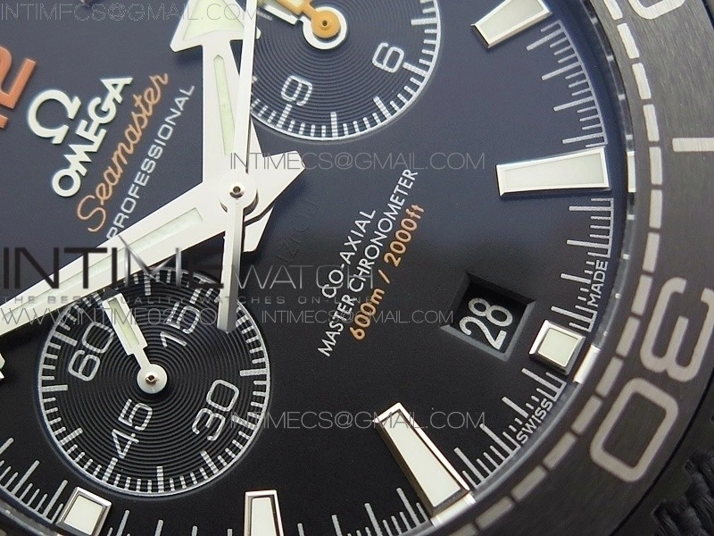 Planet Ocean Master Chronometer Chrono DLC OM 1:1 Best Edition Black Dial on Nylon Strap A9900