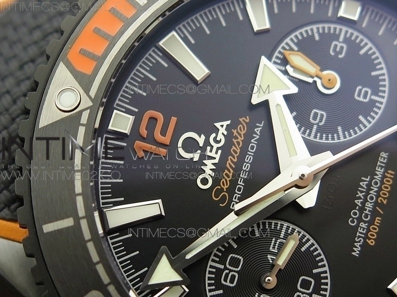 Planet Ocean Master Chronometer Chrono DLC OM 1:1 Best Edition Black Dial on Nylon Strap A9900