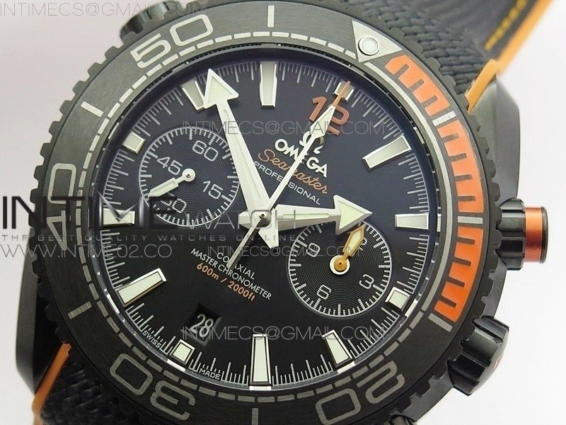 Planet Ocean Master Chronometer Chrono DLC OM 1:1 Best Edition Black Dial on Nylon Strap A9900