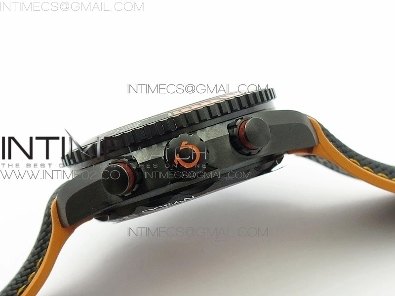 Planet Ocean Master Chronometer Chrono DLC OM 1:1 Best Edition Black Dial on Nylon Strap A9900