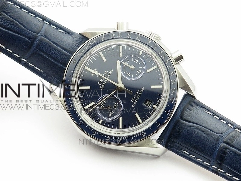 SpeedMaster MoonWatch SS V2 OMF 1:1 Best Edition Blue Dial on Blue Leather Strap A9300