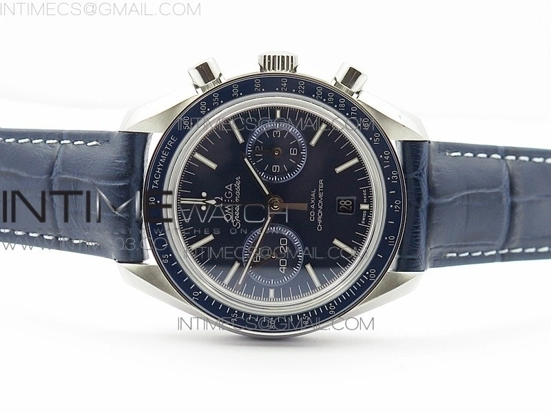 SpeedMaster MoonWatch SS V2 OMF 1:1 Best Edition Blue Dial on Blue Leather Strap A9300
