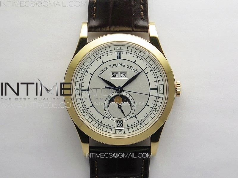 Annual Calendar Moonphase 5396 RG PPF 1:1 Best Edition White Blue Dial on Brown Leather Strap A324