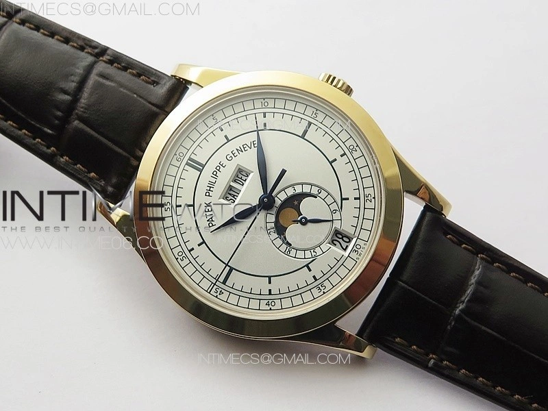 Annual Calendar Moonphase 5396 RG PPF 1:1 Best Edition White Blue Dial on Brown Leather Strap A324