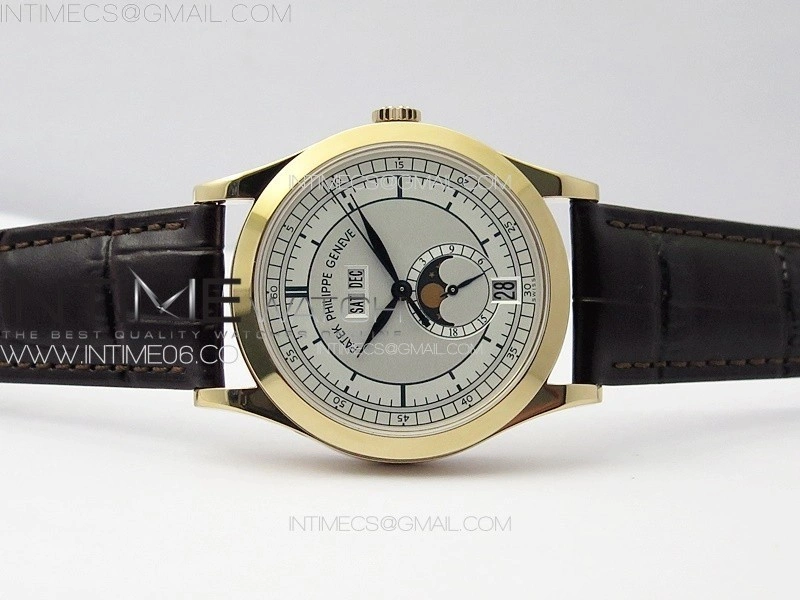 Annual Calendar Moonphase 5396 RG PPF 1:1 Best Edition White Blue Dial on Brown Leather Strap A324