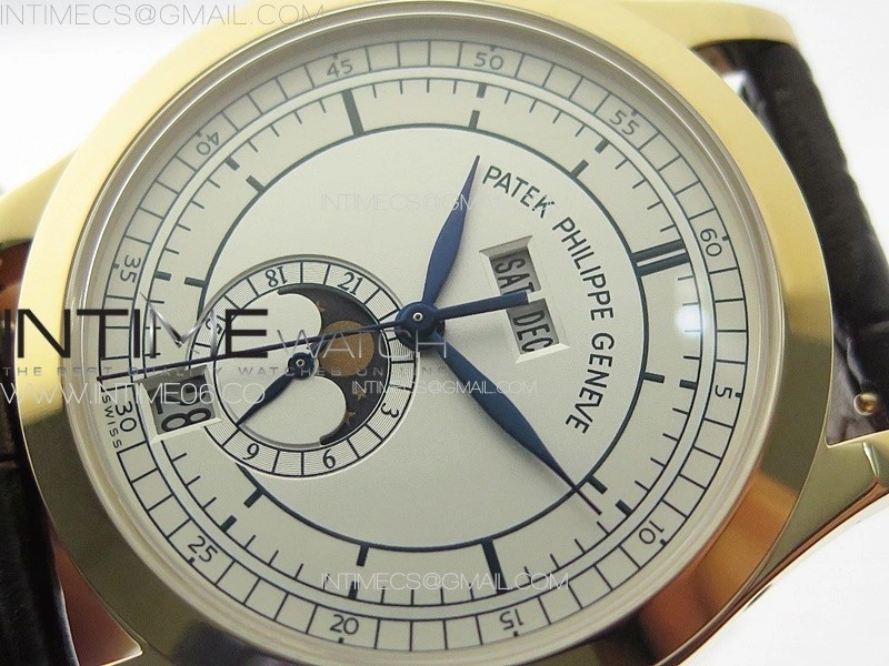 Annual Calendar Moonphase 5396 RG PPF 1:1 Best Edition White Blue Dial on Brown Leather Strap A324