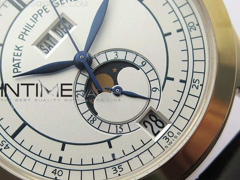 Annual Calendar Moonphase 5396 RG PPF 1:1 Best Edition White Blue Dial on Brown Leather Strap A324