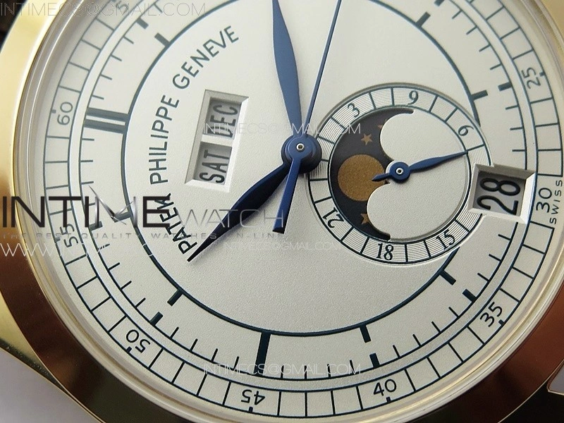 Annual Calendar Moonphase 5396 RG PPF 1:1 Best Edition White Blue Dial on Brown Leather Strap A324