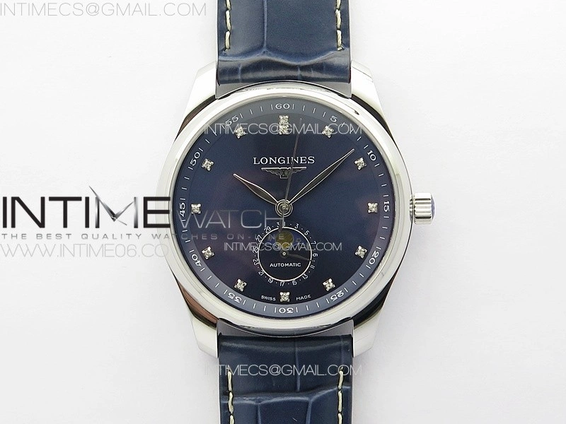 Master Moonphase SS APSF 1:1 Best Edition Blue Diamonds Dial on Blue Leather Strap AL899