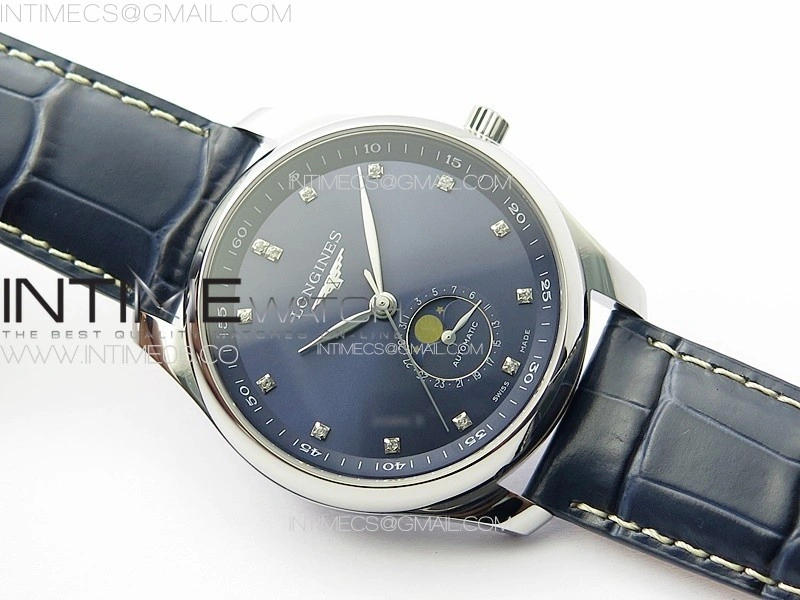 Master Moonphase SS APSF 1:1 Best Edition Blue Diamonds Dial on Blue Leather Strap AL899
